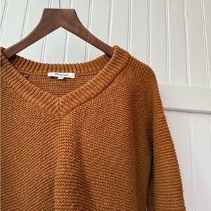 Women's Madewell Cotton Knit Sweater Rust Brown Size XS Long Sleeve V-Neck Flaws